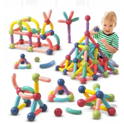 Blocos de Montar Magnéticos Educativos – Kit 128 Peças com Bolas e Bastões
