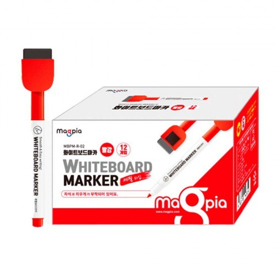 Pincel marcador p/ quadro branco - Vermelho - Caixa com 12